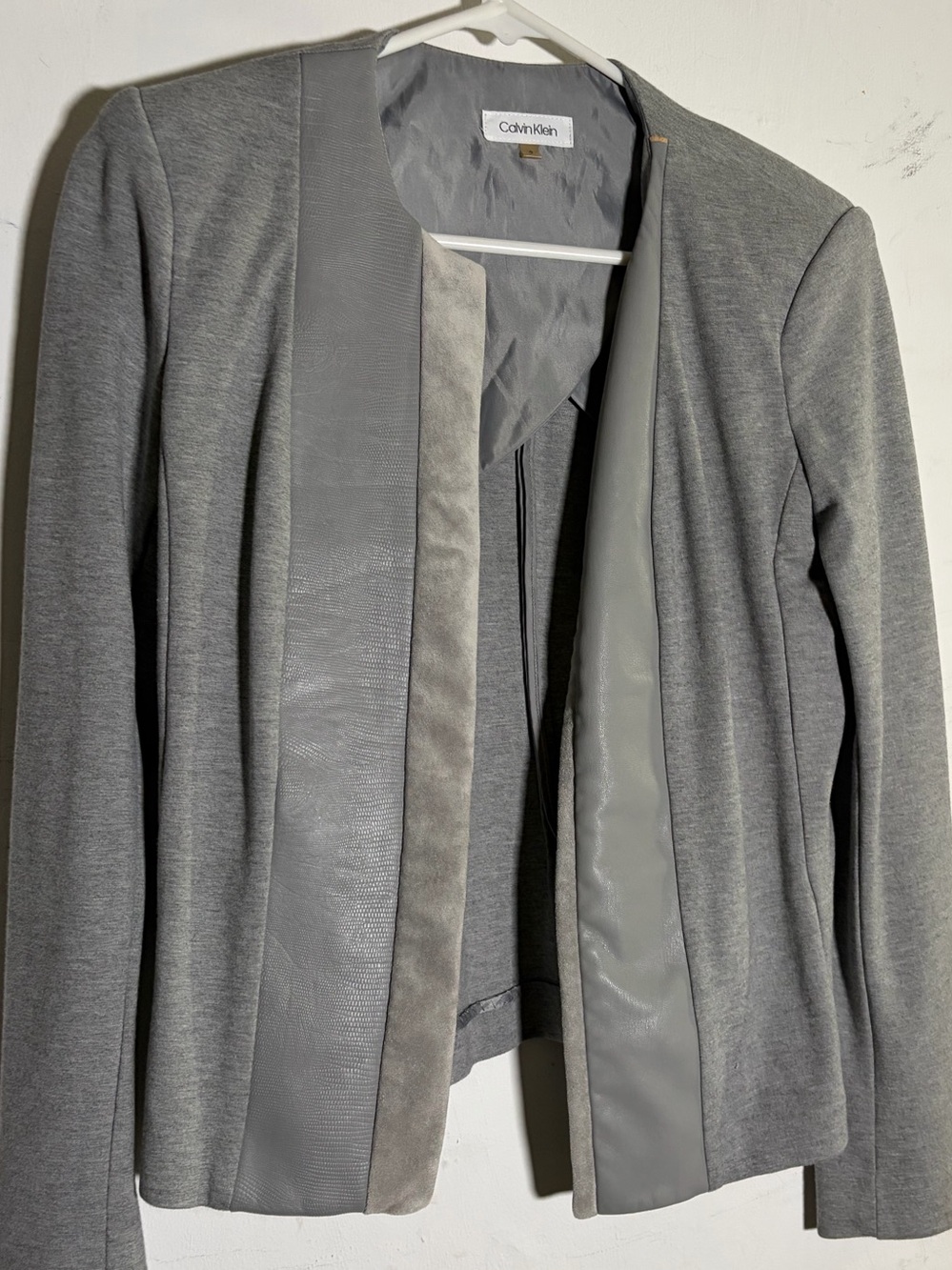 Calvin Klein Women's Gray Open-Front Mixed-Media Blazer